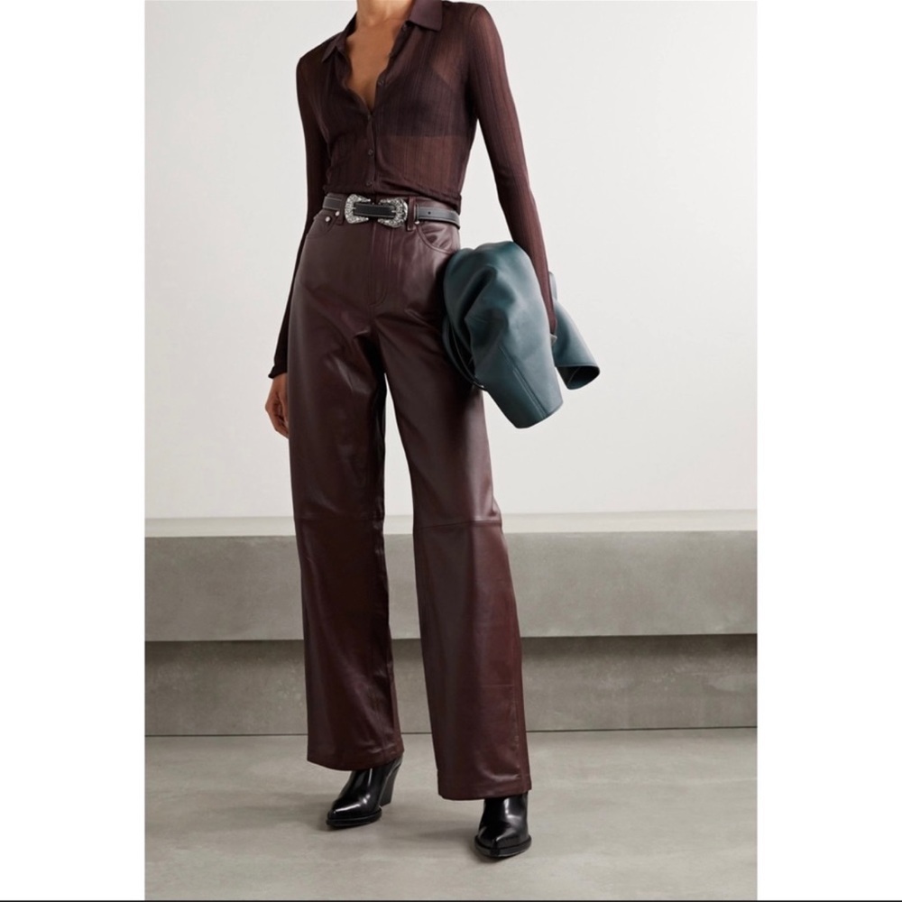 Super high rise wide leg lamb leather rag and bone pants. Fully lined